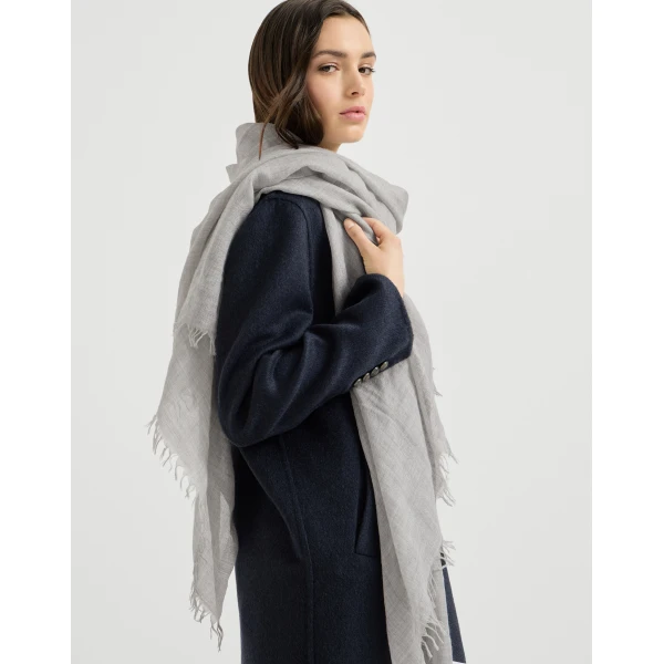 Brunello Cucinelli Cashmere and silk scarf in Light Grey, view 4 | Scarves | Coveti