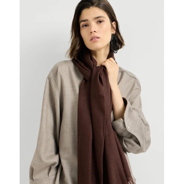 Brunello Cucinelli Cashmere and silk scarf in Pine Cone Brown, view 4 | Scarves | Coveti