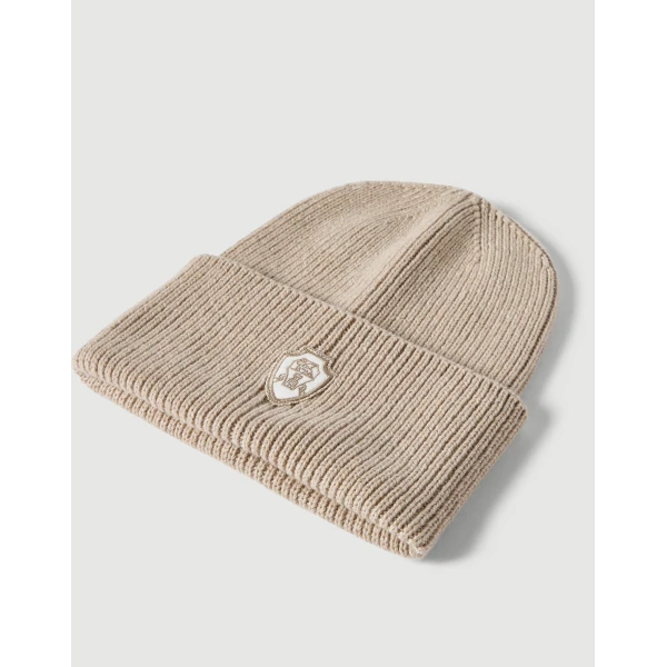Brunello Cucinelli Cashmere beanie with logo in Sand, view 2 | Hats | Coveti