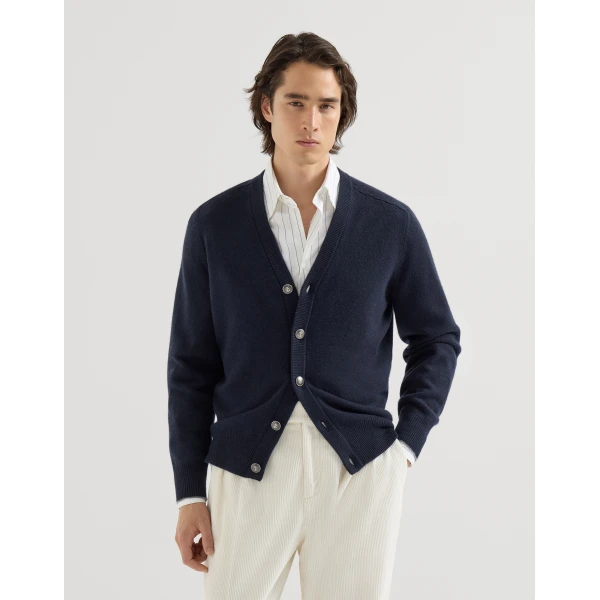 Brunello Cucinelli Cashmere cardigan in Navy Blue, view 2 | Knitwear | Coveti