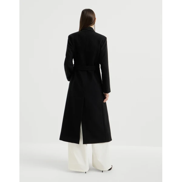 Cashmere coat with belt and monili in Black - Image 3