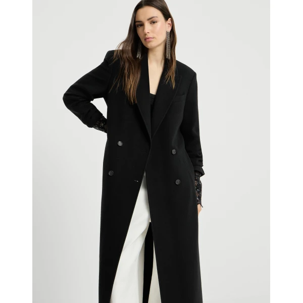 Cashmere coat with belt and monili in Black - Image 5