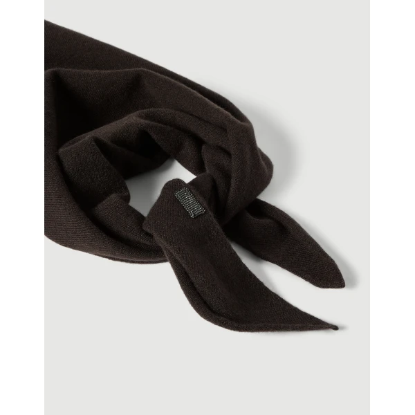 Brunello Cucinelli Cashmere foulard with monili in Coffee, view 2 | Scarves | Coveti