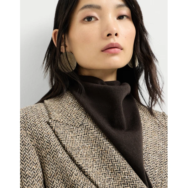 Brunello Cucinelli Cashmere foulard with monili in Coffee, view 3 | Scarves | Coveti
