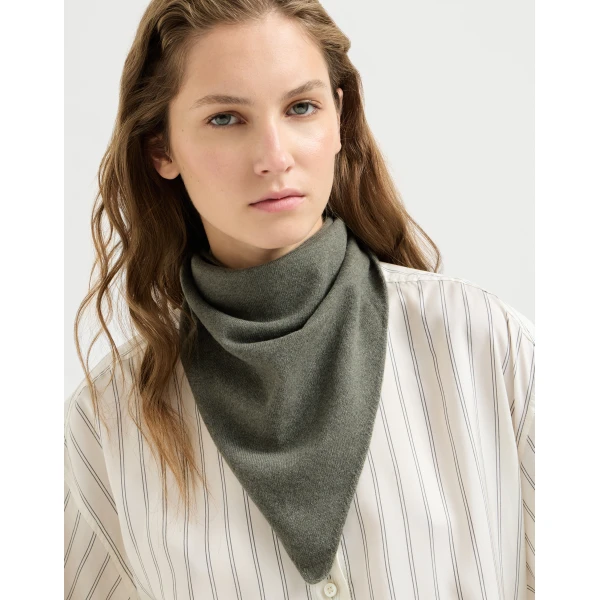 Brunello Cucinelli Cashmere foulard with monili in Origano, view 2 | Scarves | Coveti