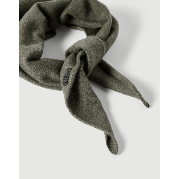 Brunello Cucinelli Cashmere foulard with monili in Origano, view 3 | Scarves | Coveti