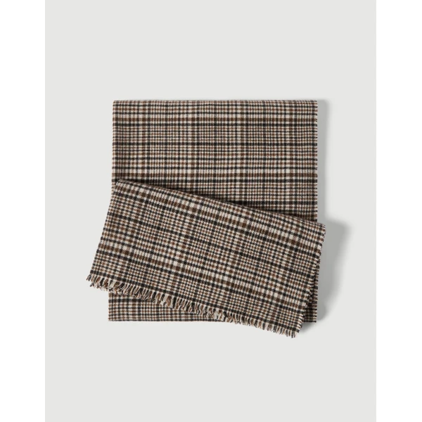 Brunello Cucinelli Cashmere houndstooth scarf in Brown, view 2 | Scarves | Coveti