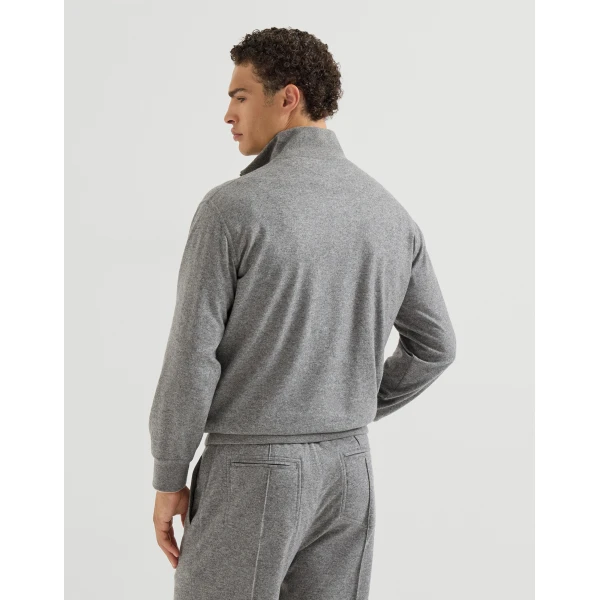 Brunello Cucinelli Cashmere jersey sweater in Stone Grey, view 3 | Knitwear | Coveti
