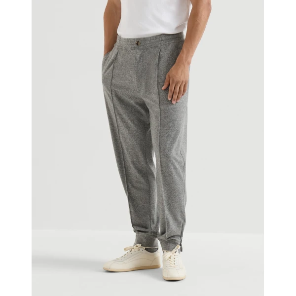 Brunello Cucinelli Cashmere jersey trousers in Stone Grey, view 2 | Pants | Coveti