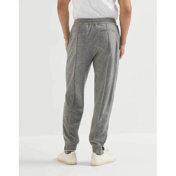 Brunello Cucinelli Cashmere jersey trousers in Stone Grey, view 3 | Pants | Coveti
