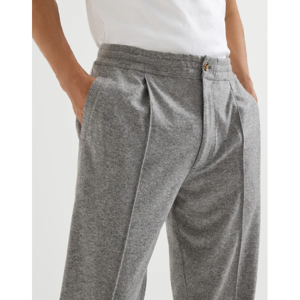 Brunello Cucinelli Cashmere jersey trousers in Stone Grey, view 4 | Pants | Coveti