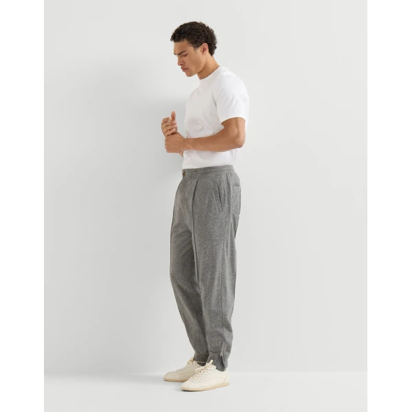 Brunello Cucinelli Cashmere jersey trousers in Stone Grey, view 5 | Pants | Coveti