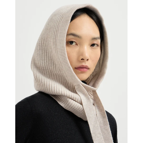 Brunello Cucinelli Cashmere knit balaclava in Panama, view 2 | Hats | Coveti
