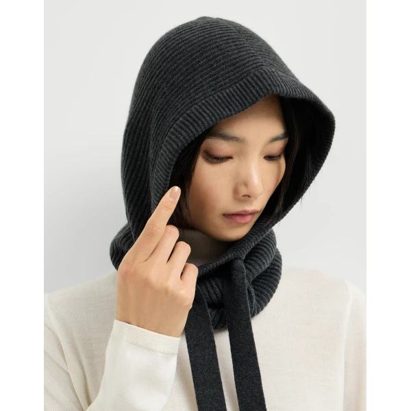 Brunello Cucinelli Cashmere knit balaclava in Stone Grey, view 2 | Hats | Coveti