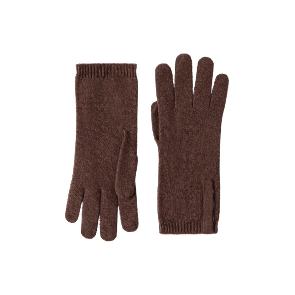 Brunello Cucinelli Cashmere knit gloves with monili in Brown | Gloves | Coveti