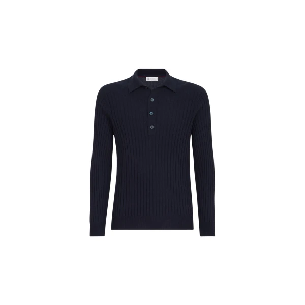 Cashmere knit polo shirt in Navy Blue