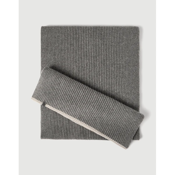 Brunello Cucinelli Cashmere knit scarf in Lead, view 2 | Scarves | Coveti