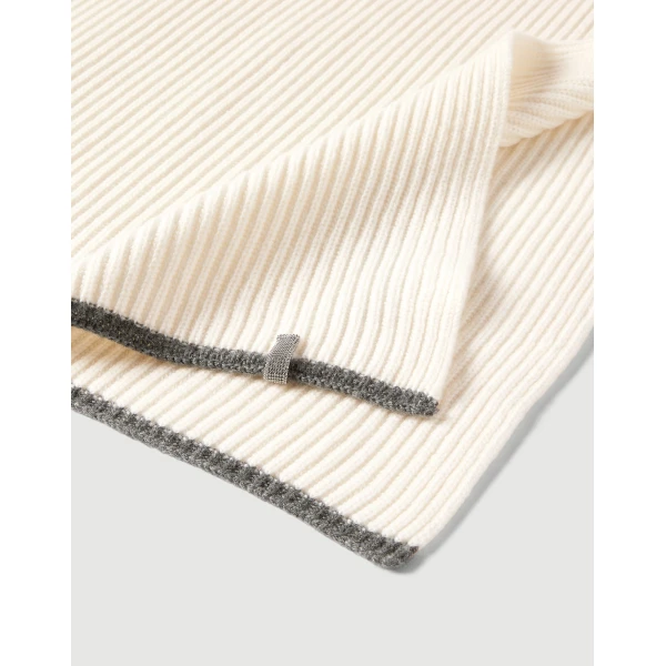 Brunello Cucinelli Cashmere knit scarf in Panama, view 3 | Scarves | Coveti