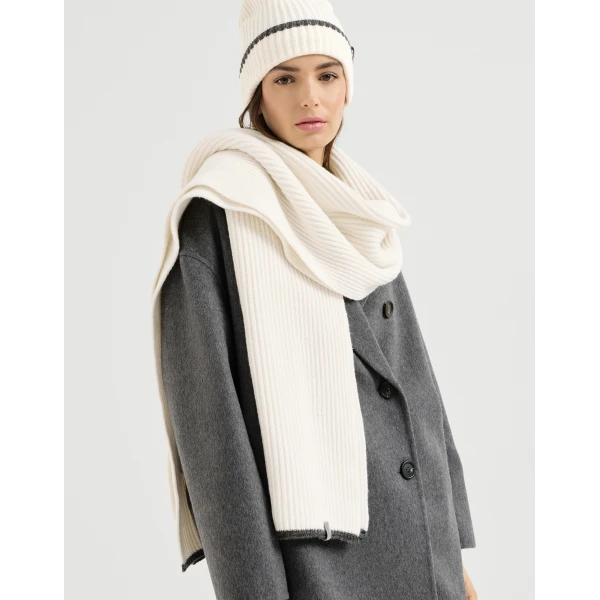 Brunello Cucinelli Cashmere knit scarf in Panama, view 4 | Scarves | Coveti