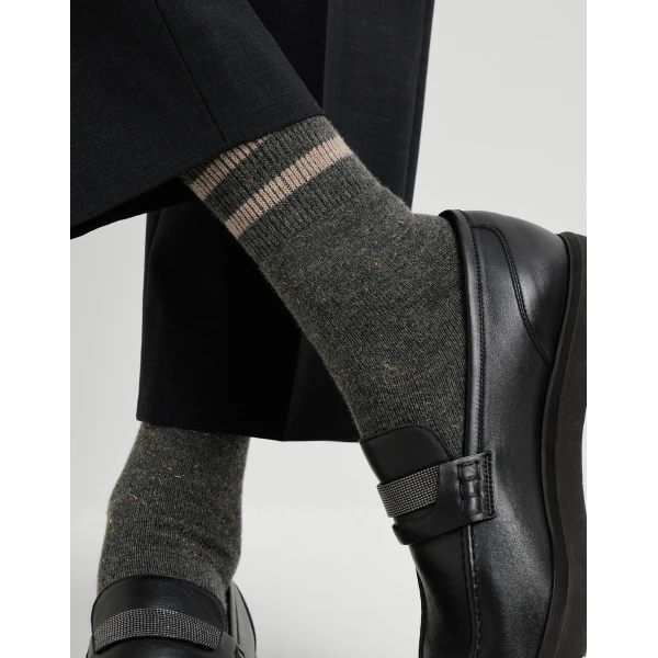 Brunello Cucinelli Cashmere knit socks in Dark Grey, view 3 | Accessories | Coveti