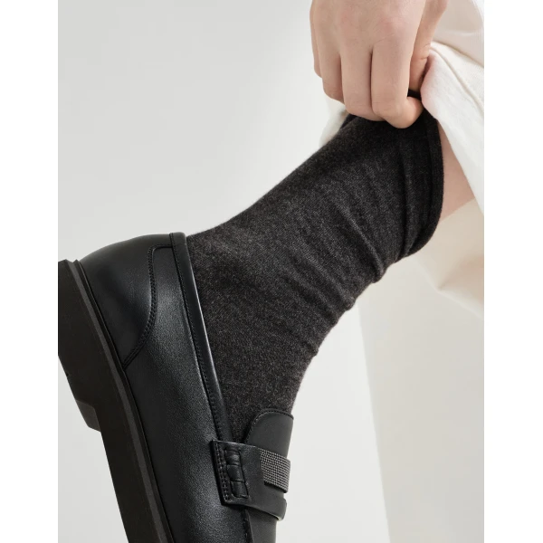 Brunello Cucinelli Cashmere knit socks in Lignite Grey, view 3 | Accessories | Coveti