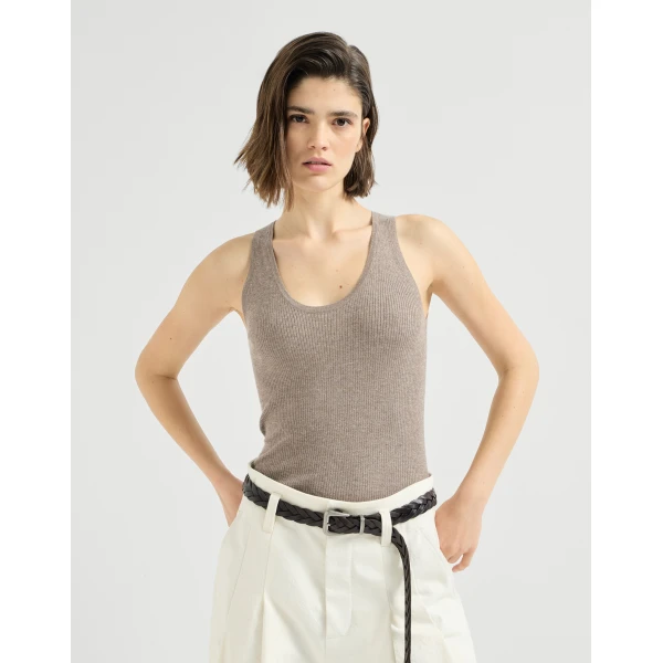 Brunello Cucinelli Cashmere knit top in Rope, view 2 | Sweaters | Coveti