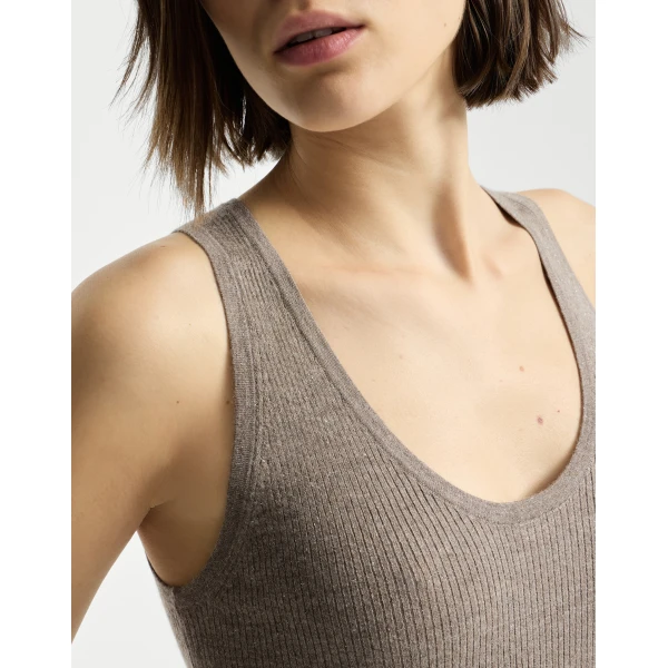 Brunello Cucinelli Cashmere knit top in Rope, view 4 | Sweaters | Coveti