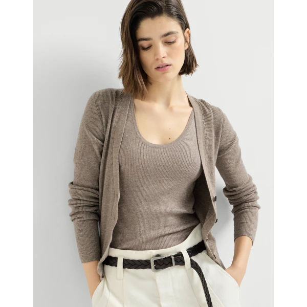 Brunello Cucinelli Cashmere knit top in Rope, view 5 | Sweaters | Coveti