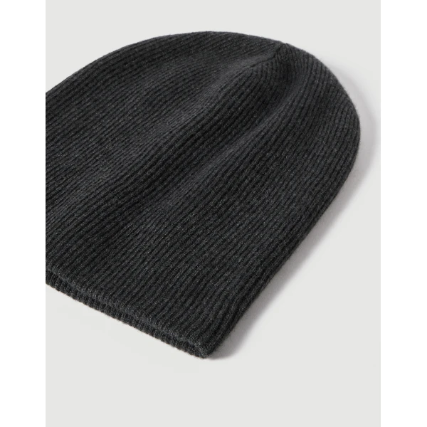 Brunello Cucinelli Cashmere rib knit beanie in Lignite Grey, view 2 | Hats | Coveti