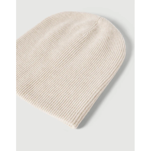 Brunello Cucinelli Cashmere rib knit beanie in Oyster, view 2 | Hats | Coveti