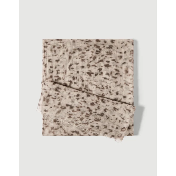 Brunello Cucinelli Cashmere scarf Lynx Print in Beige, view 2 | Scarves | Coveti