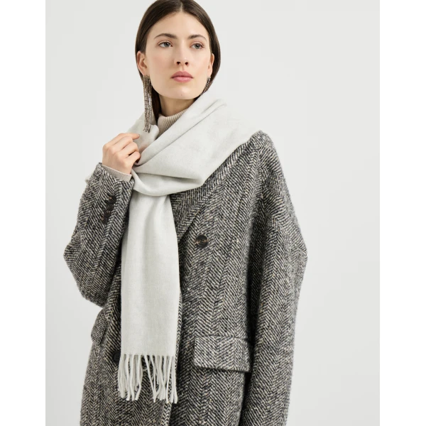 Brunello Cucinelli Cashmere scarf in Fog, view 4 | Scarves | Coveti