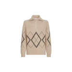 Brunello Cucinelli Cashmere sweater with half zip in Light Brown | Knitwear | Coveti