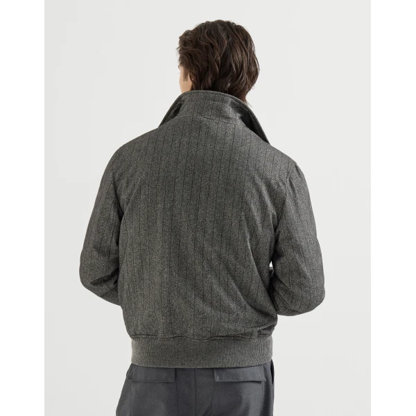 Brunello Cucinelli Chalk stripe chevron outerwear jacket in Anthracite, view 3 | Jackets | Coveti