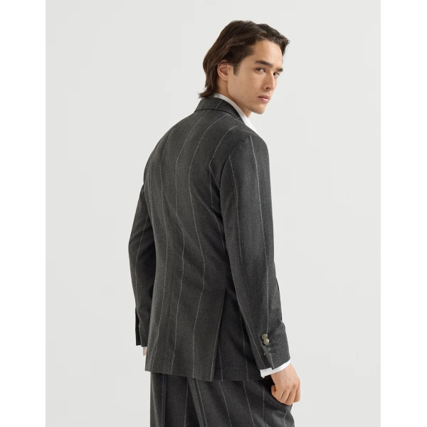 Brunello Cucinelli Chalk stripe flannel Tailor blazer in Dark Grey, view 3 | Blazers | Coveti