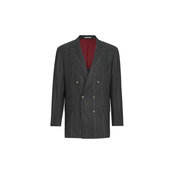 Brunello Cucinelli Chalk stripe flannel Tailor blazer in Dark Grey | Blazers | Coveti