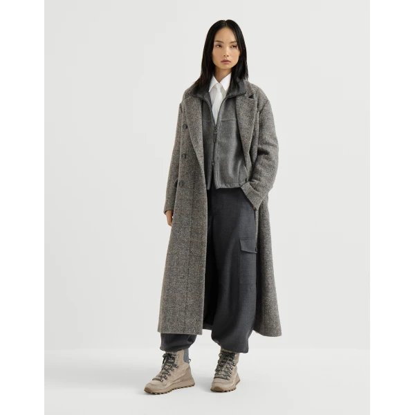Brunello Cucinelli Check tweed coat in Dark Grey