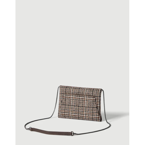 Brunello Cucinelli Checked Duo clutch bag with monili in Brown, view 2 | Clutch Bags | Coveti