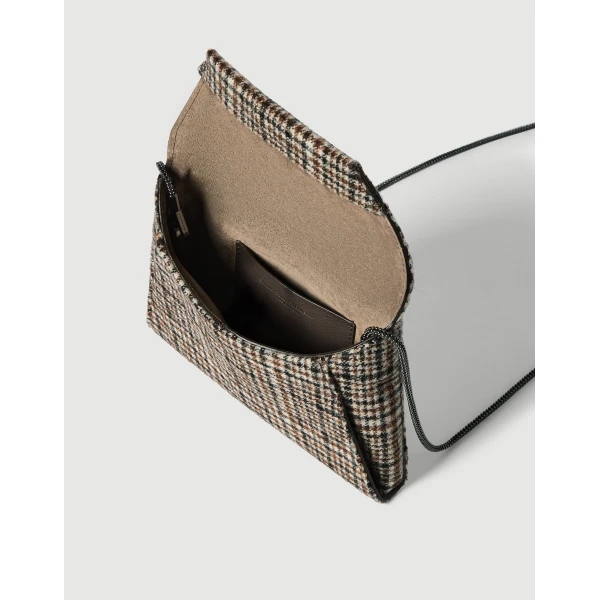 Brunello Cucinelli Checked Duo clutch bag with monili in Brown, view 5 | Clutch Bags | Coveti