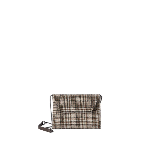 Checked Duo clutch bag with monili in Brown