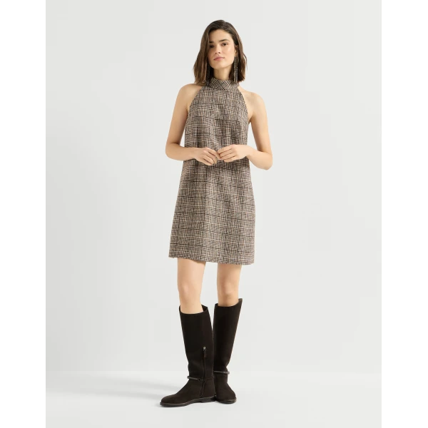 Brunello Cucinelli Checked alpaca and wool dress in Brown