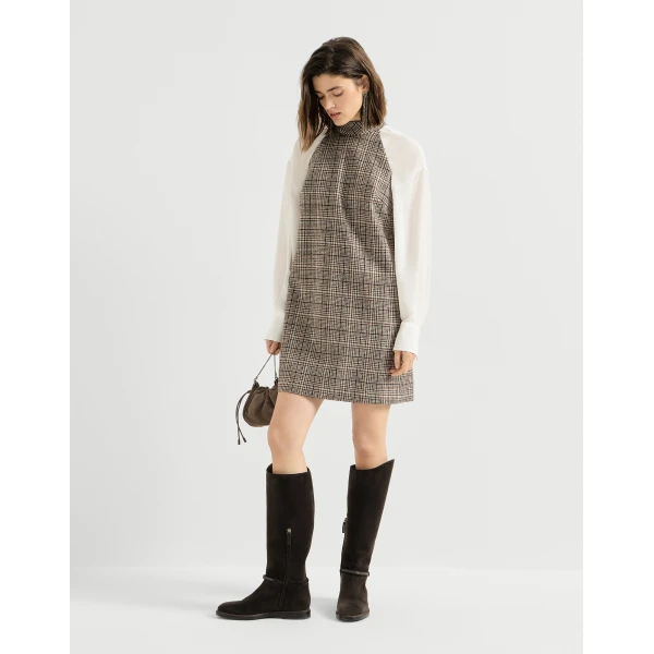 Brunello Cucinelli Checked alpaca and wool dress in Brown