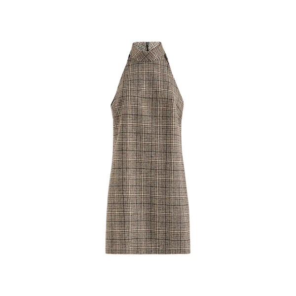 Checked alpaca and wool dress in Brown