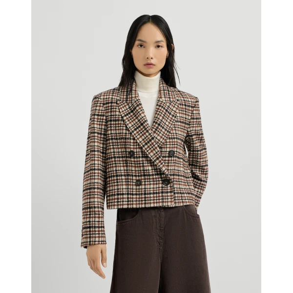Brunello Cucinelli Checked blazer with monili in Brown