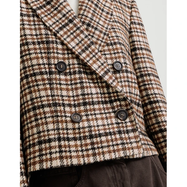 Brunello Cucinelli Checked blazer with monili in Brown