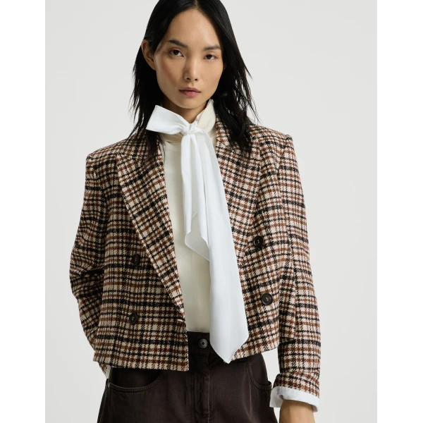 Brunello Cucinelli Checked blazer with monili in Brown