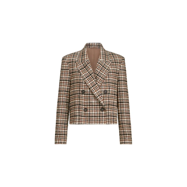 Brunello Cucinelli Checked blazer with monili in Brown