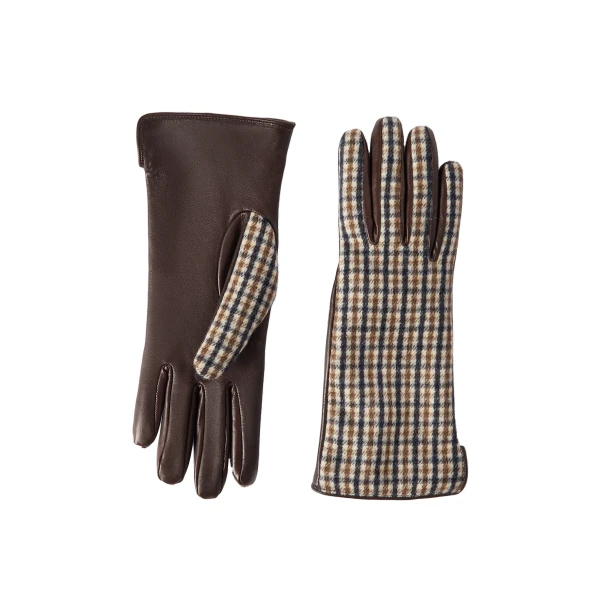 Checked flannel and leather gloves in Brown