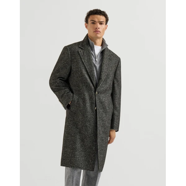 Brunello Cucinelli Chevron coat in Dark Grey, view 2 | Coats | Coveti