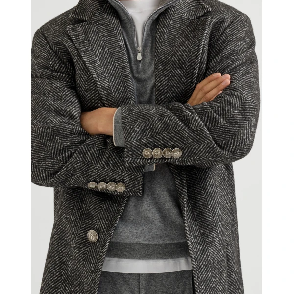 Brunello Cucinelli Chevron coat in Dark Grey, view 4 | Coats | Coveti